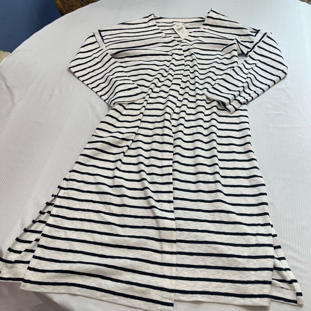 NWT J. Jill White Navy Blue Stripe Sweater Duster Size LP Large Petite New
